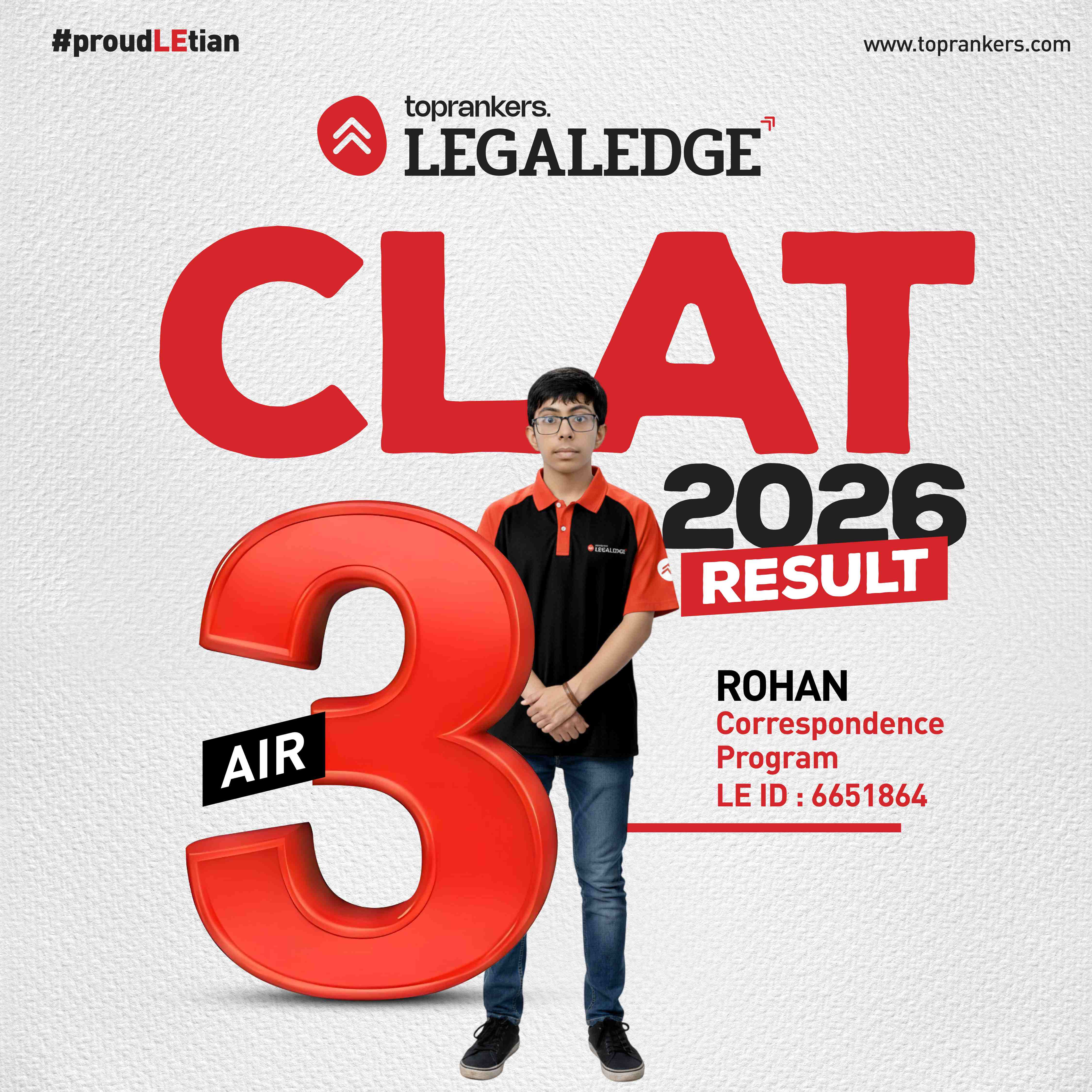 clat 2026 AIR 3 Rohan”
