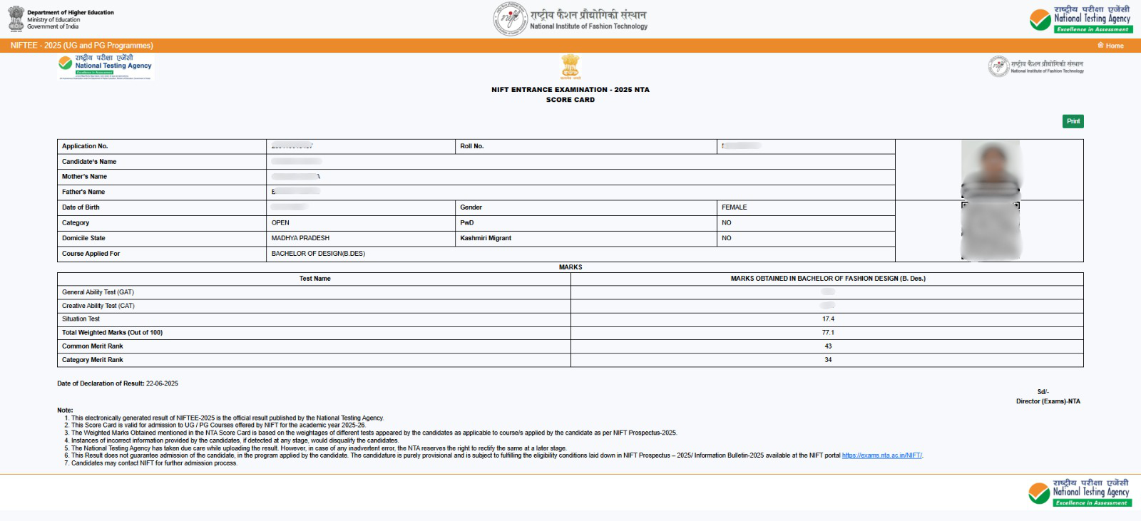 NIFT Results Official Link