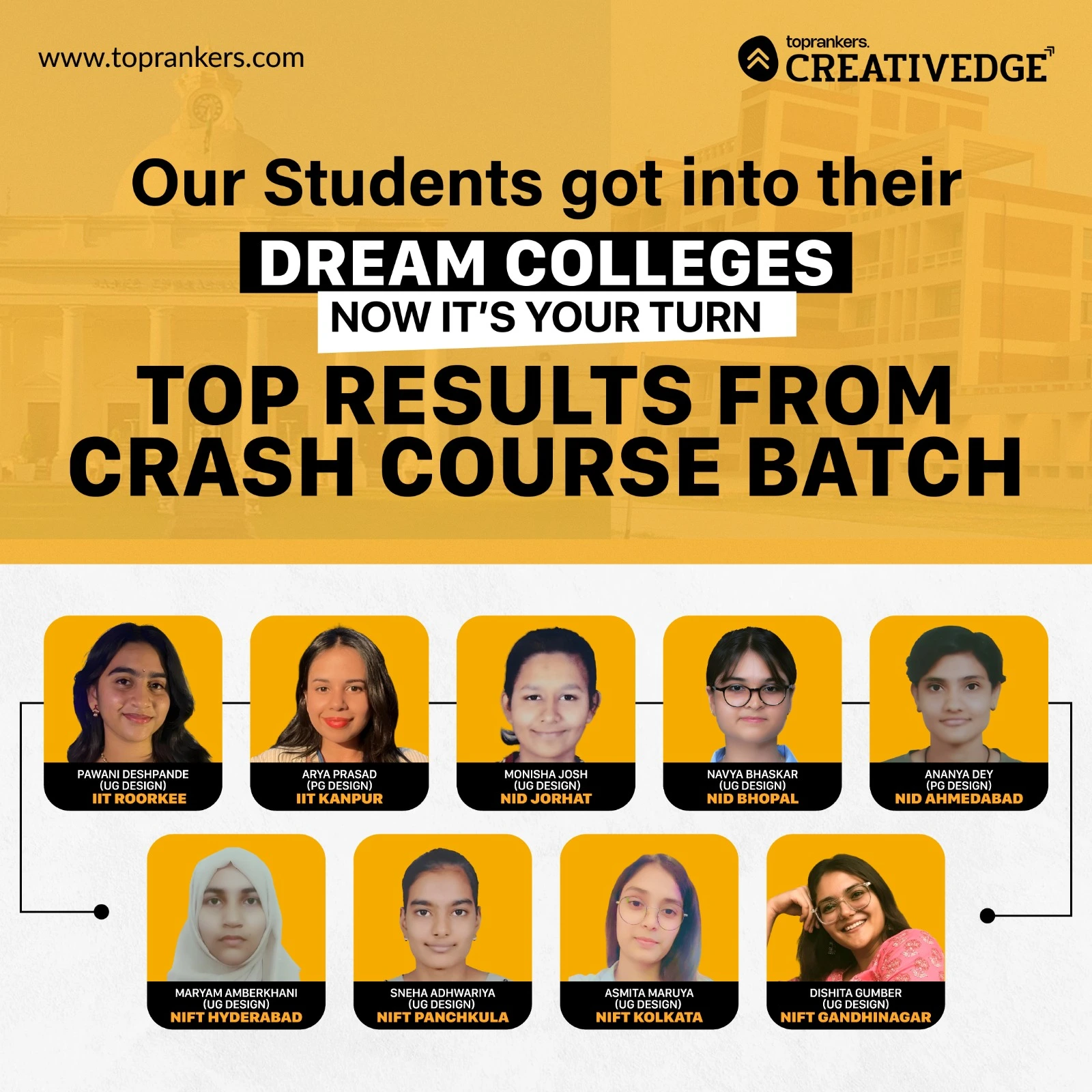  NID, NIFT & UCEED Crash Course Batch Top Results at CreativEdge 