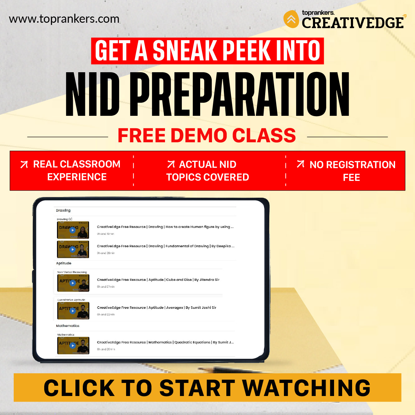  FREE NID Demo Classes by Creative Edge 